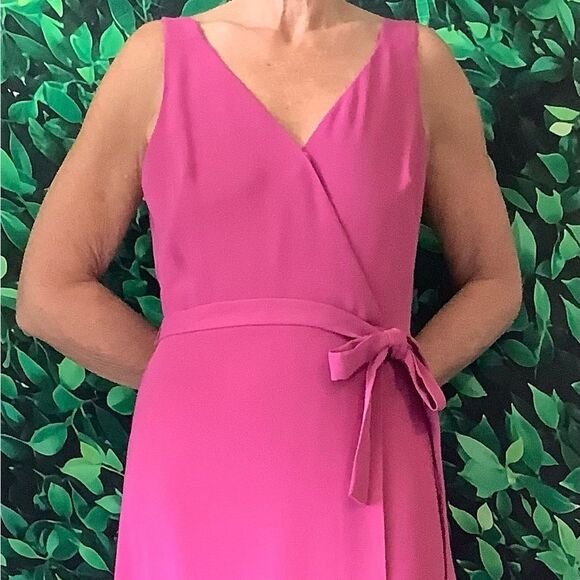 🌸 Ann Taylor Pink Faux Wrap V-Neck Sleeveless Dress – Size 4 - Picture 4 of 6